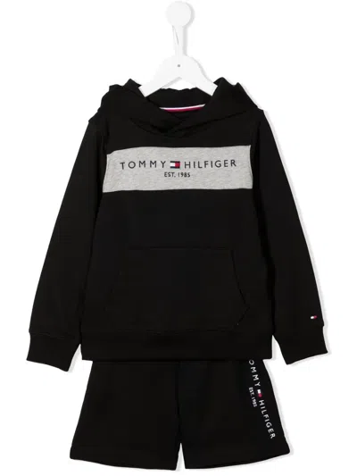 Tommy Hilfiger Junior Kids' Embroidered-logo Hoodie Set In Black