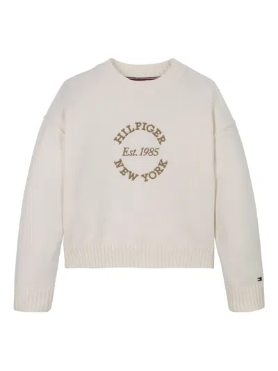 Tommy Hilfiger Junior Kids' Embroidered Logo Sweater In Neutrals