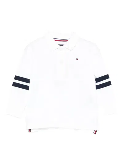 Tommy Hilfiger Junior Babies' Embroidered Stripe-detail Polo Shirt In White