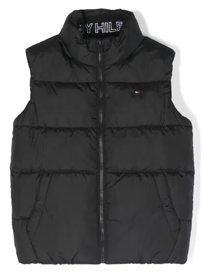 Tommy Hilfiger Junior Kids' Essential Logo-embroidered Padded Gilet In Black