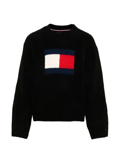 Tommy Hilfiger Junior Kids' Flag-logo Sweater In Black