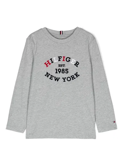 Tommy Hilfiger Junior Kids' Flocked-logo Cotton T-shirt In 灰色