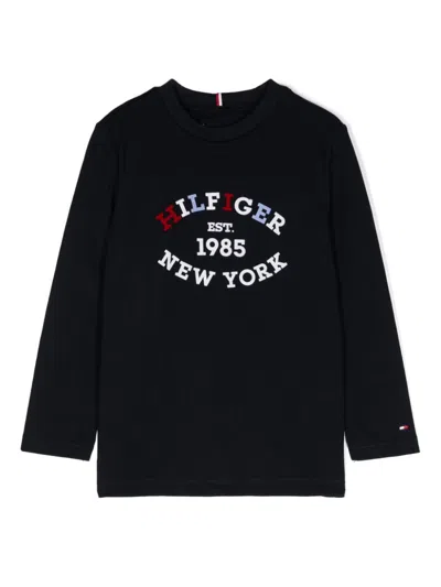 Tommy Hilfiger Junior Kids' Flocked-logo Cotton T-shirt In 蓝色