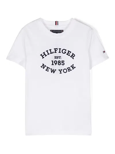 Tommy Hilfiger Junior Kids' Flocked-logo Cotton T-shirt In White