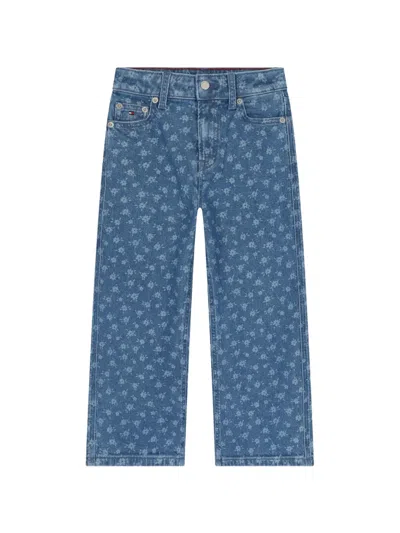 Tommy Hilfiger Junior Kids' Floral-pattern Jeans In Blue