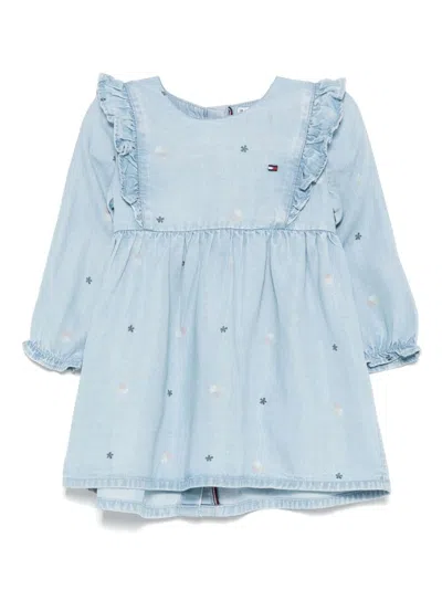 Tommy Hilfiger Junior Babies' Floral-print Ruffled Dress In Blue