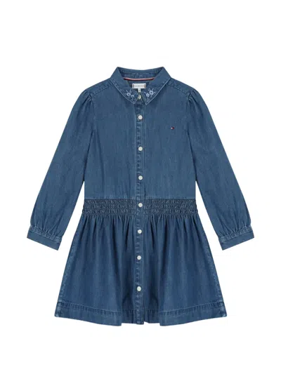 Tommy Hilfiger Junior Kids' Floral-embroidered Buttoned Dress In Blue