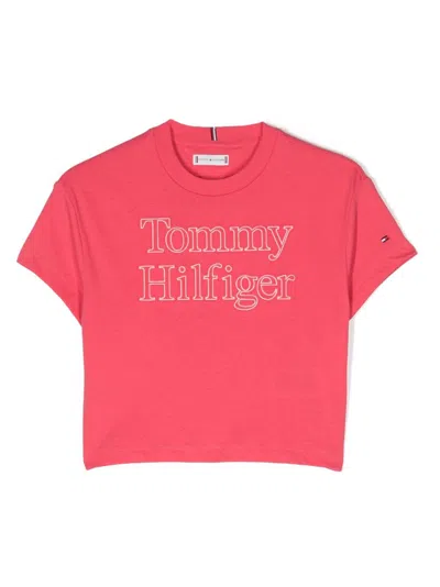 Tommy Hilfiger Junior Kids' Front Embroidered-logo T-shirt In Pink