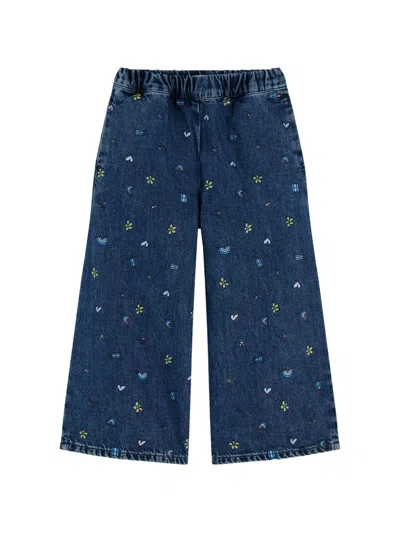 Tommy Hilfiger Junior Babies' Graphic-print Wide-leg Jeans In Blue