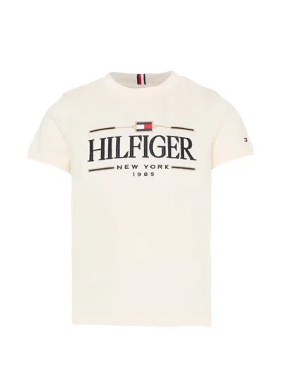 Tommy Hilfiger Junior Kids' Icon Logo-embroidered T-shirt In Neutral