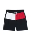 Tommy Hilfiger Junior Logo-appliqué Swim Shorts In Blue