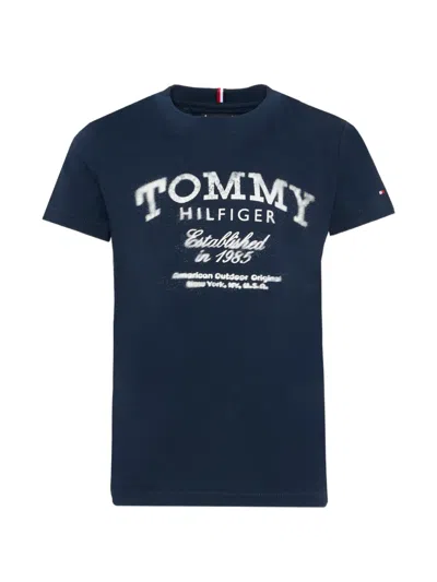 Tommy Hilfiger Junior Kids' Logo Cotton T-shirt In Blue