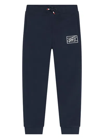 Tommy Hilfiger Junior Kids' Logo Cotton Trousers In Blue