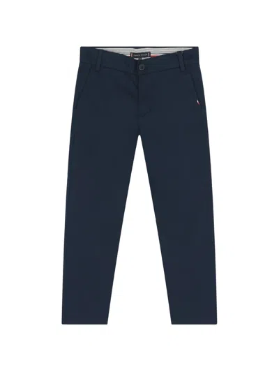 Tommy Hilfiger Junior Kids' Logo-detail Chino Trousers In Blue