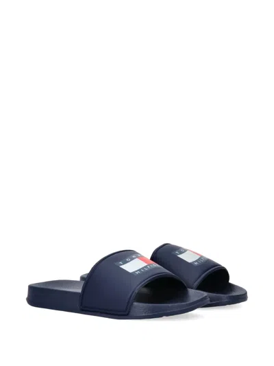 Tommy Hilfiger Junior Kids' Logo-detail Slippers In Black