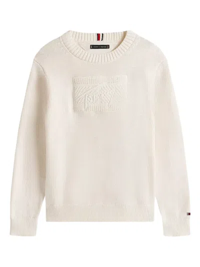 Tommy Hilfiger Junior Kids' Logo-embossed Crew-neck Sweater In Neutral