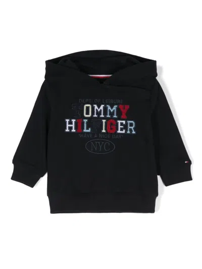 Tommy Hilfiger Junior Babies' Logo-embroidered Cotton Hoodie In Blue