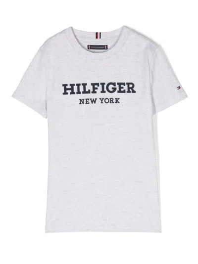 Tommy Hilfiger Junior Kids' Logo-embroidered Cotton T-shirt In Grey