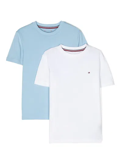 Tommy Hilfiger Junior Kids' Logo-embroidered Cotton T-shirt (pack Of Two) In White