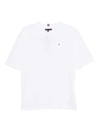 Tommy Hilfiger Junior Kids' Logo-embroidered Cotton T-shirt In White