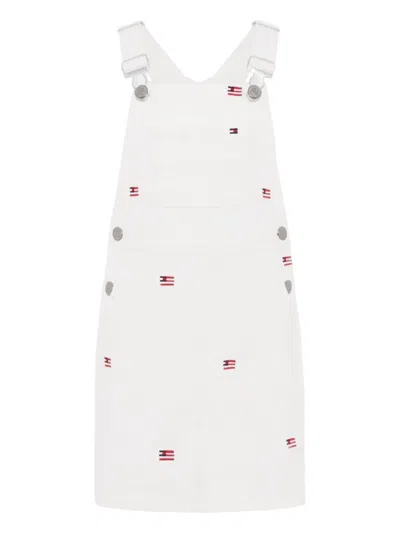 Tommy Hilfiger Junior Logo-embroidered Dungaree Dress In White