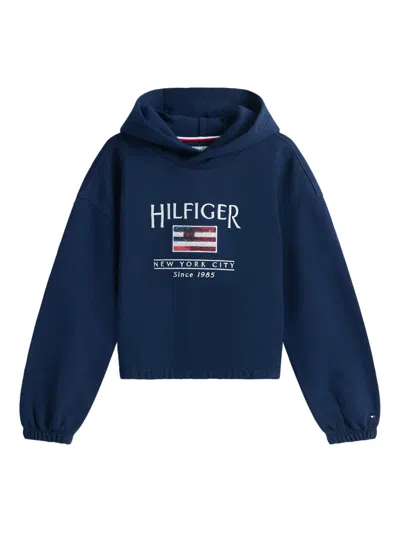 Tommy Hilfiger Junior Kids' Logo-embroidered Hoodie In Blue
