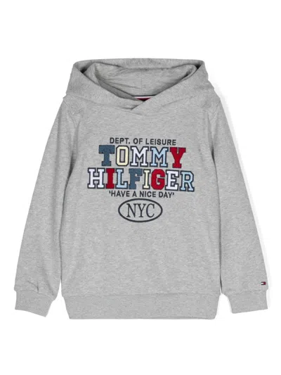 Tommy Hilfiger Junior Kids' Logo-embroidered Hoodie In Grey