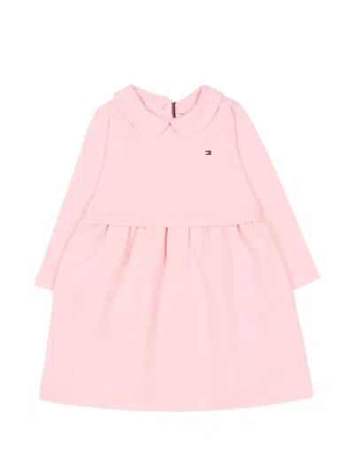 Tommy Hilfiger Junior Babies' Logo-embroidered Long-sleeve Dress In Pink