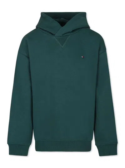 Tommy Hilfiger Junior Kids' Logo-embroidered Ribbed-hem Hoodie In Green