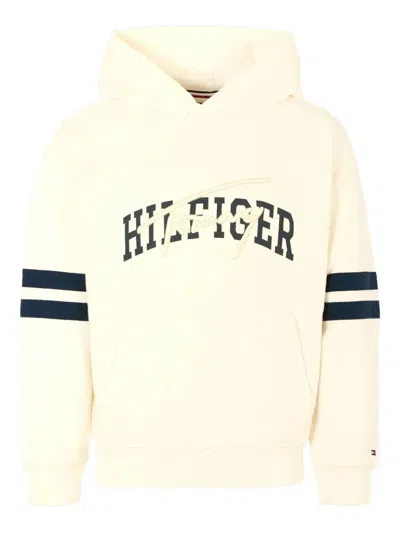 Tommy Hilfiger Junior Kids' Logo-embroidered Sleeve-stripe Hoodie In Yellow