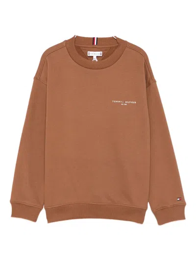 Tommy Hilfiger Junior Logo-embroidered Sweater In Brown