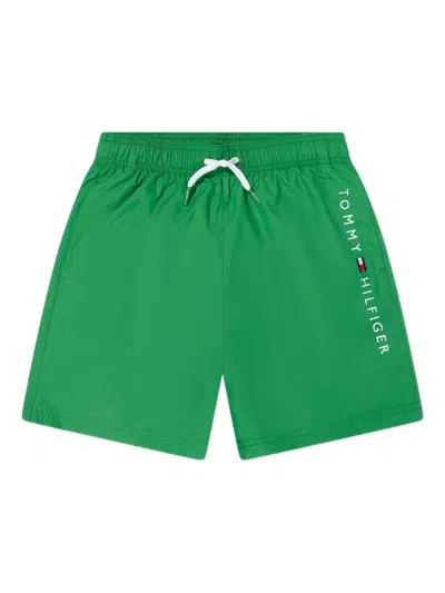 Tommy Hilfiger Junior Kids' Logo-embroidered Swim Shorts In Green