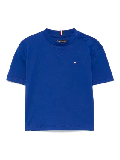 Tommy Hilfiger Junior Babies' Logo-embroidered T-shirt In 蓝色