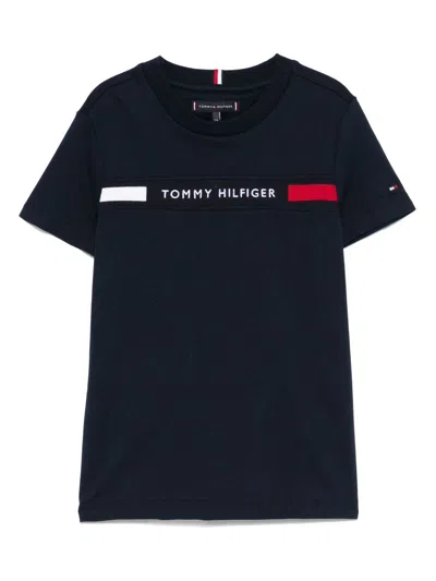 Tommy Hilfiger Junior Kids' T-shirt Mit Logo-stickerei In Blau