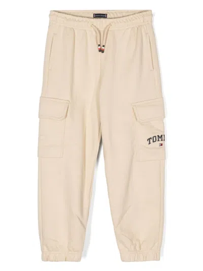 Tommy Hilfiger Junior Kids' Logo-embroidered Cotton Track Pants In Neutrals