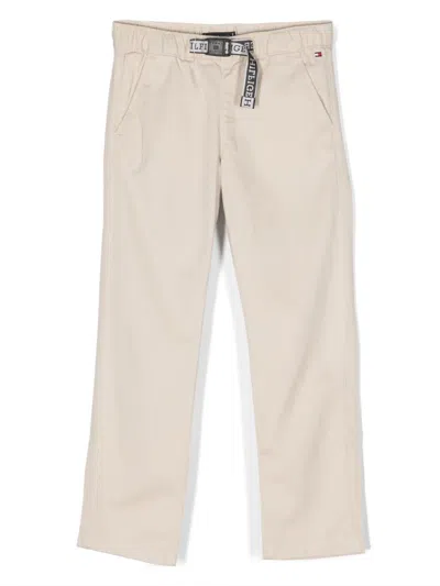 Tommy Hilfiger Junior Kids' Logo-patch Twill Chinos In Neutrals