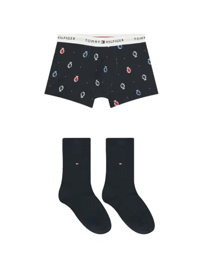 Tommy Hilfiger Junior Kids' Logo Pattern Boxer And Socks Set In Black