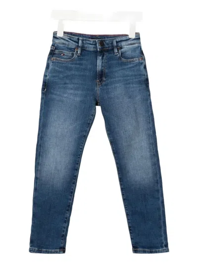 Tommy Hilfiger Junior Kids' Logo-plaque Denim Jeans In Blue