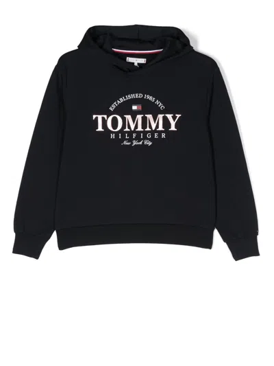 Tommy Hilfiger Junior Kids' Logo-print Cotton Hoodie In Blue