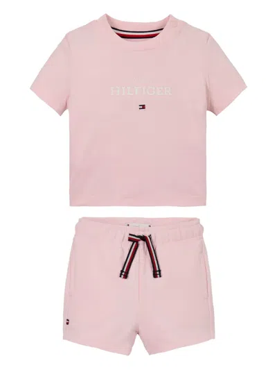 Tommy Hilfiger Junior Babies' Logo-print Cotton Short Set In Pink