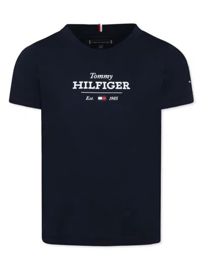 Tommy Hilfiger Junior Kids' Logo-print Cotton T-shirt In Blue