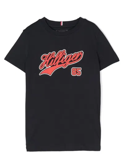 Tommy Hilfiger Junior Kids' Logo-print Cotton T-shirt In Blue