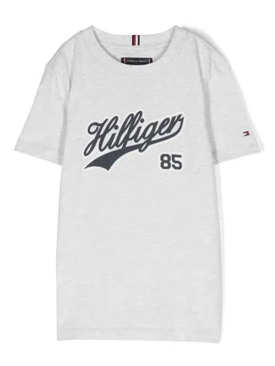 Tommy Hilfiger Junior Kids' Logo-print Cotton T-shirt In Grey