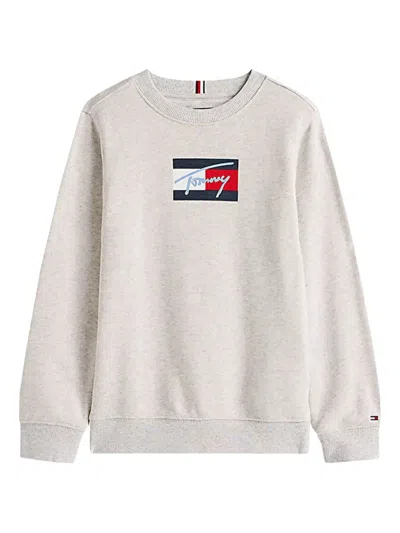 Tommy Hilfiger Junior Kids' Logo-print Crew-neck Sweatshirt In Neutral