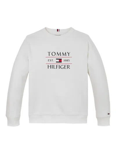 Tommy Hilfiger Junior Kids' Logo-print Crew-neck Sweatshirt In White