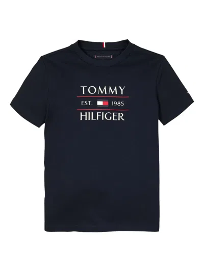 Tommy Hilfiger Junior Kids' Logo-print Crew-neck T-shirt In Blue