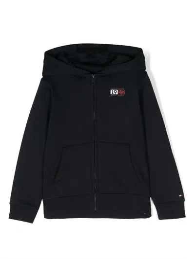 Tommy Hilfiger Junior Kids' Logo-print Jersey Bomber Jacket In Blue