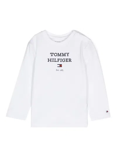 Tommy Hilfiger Junior Babies' Logo-print Long-sleeve T-shirt In 白色