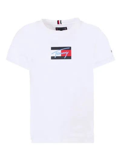 Tommy Hilfiger Junior Kids' Logo-print Short-sleeve T-shirt In White
