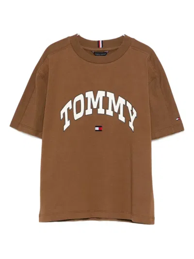 Tommy Hilfiger Junior Kids' Logo-print T-shirt In Brown